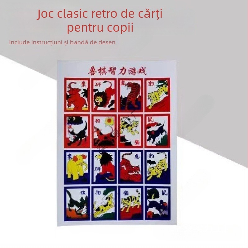 Set de jocuri de masă pentru copii cu cărți: șah militar și șah cu animale, nostalgie din anii 80–90 cu desene animate străine