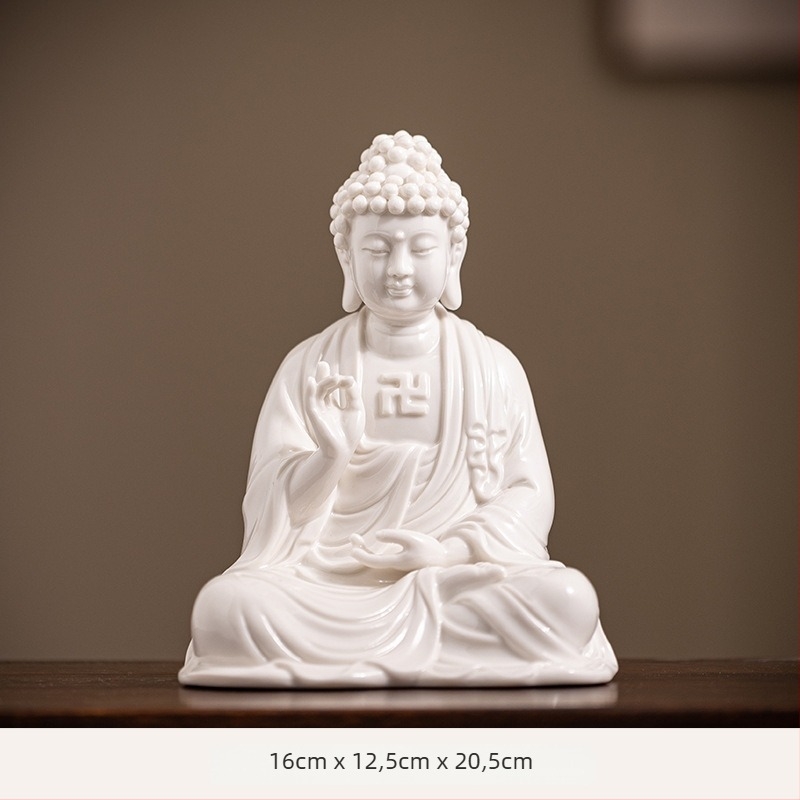 Statuile Buddha ceramic Vairocana și Shakyamuni pentru sufragerie și hol, decor Zen în stil chinezesc