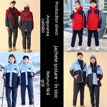 Geacă de uniformă școlară 3 în 1 pentru elevi de la grădiniță până la liceu; unisex, iarnă, căptușită cu fleece