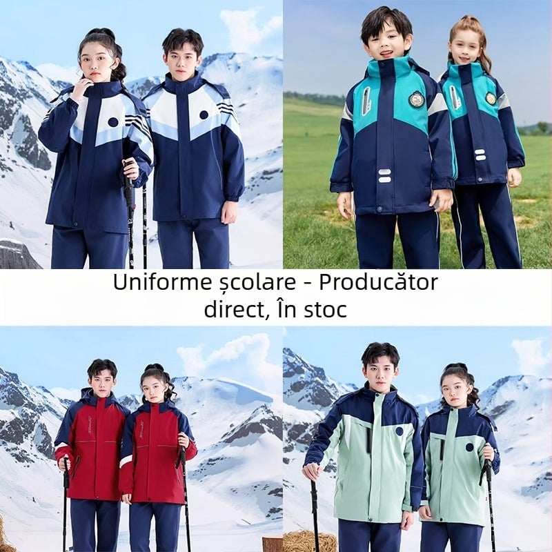 Geacă de uniformă școlară 3 în 1 pentru elevi de la grădiniță până la liceu; unisex, iarnă, căptușită cu fleece
