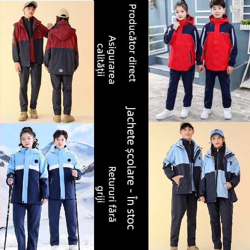 Geacă de uniformă școlară 3 în 1 pentru elevi de la grădiniță până la liceu; unisex, iarnă, căptușită cu fleece