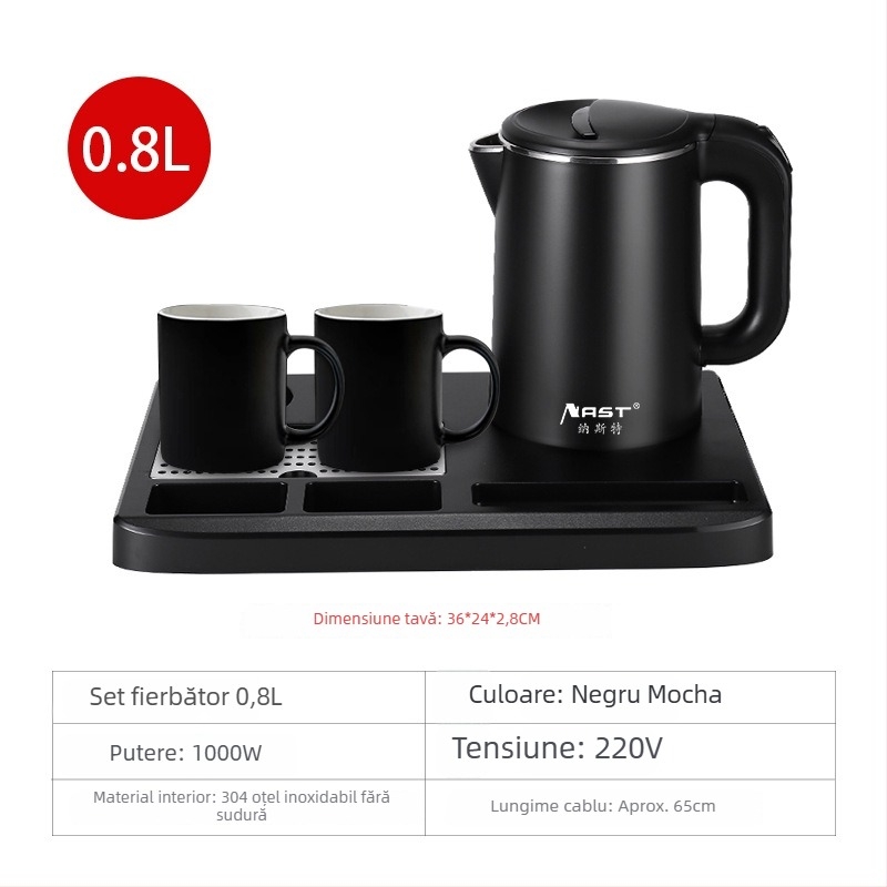 Set de ceainice electrice pentru hoteluri și pensiuni cu logo – 0.8L, oțel inox 304, 1000W, oprire automată, personalizare logo