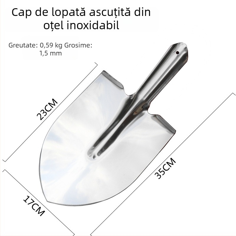 Lopată de grădină din oțel inoxidabil, cu mâner de 570 mm, pentru săpat și plantare