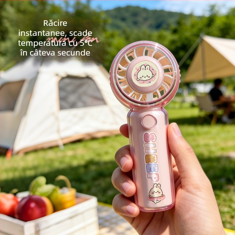 Ventilator de mână transparent, cu design drăguț de animal de desene animate, încărcare USB, mini ventilator portabil pentru elevi