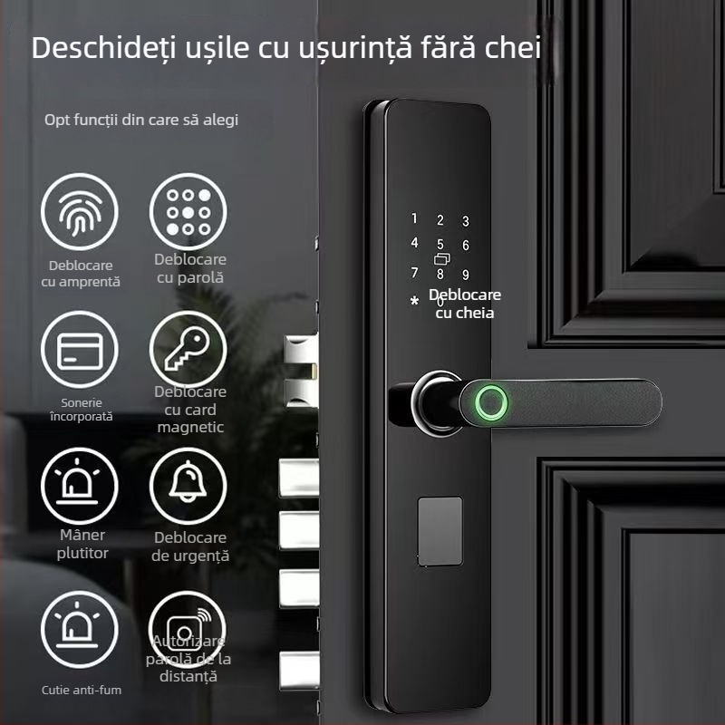Încuietoare inteligentă pentru ușă cu amprentă și parolă pentru uz casnic