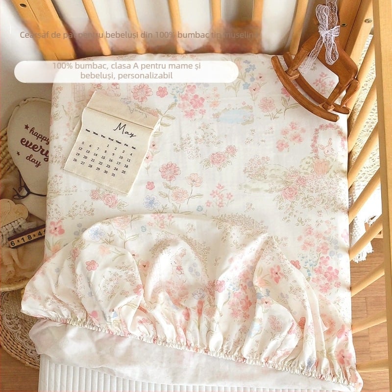 Nou-născut bebeluș: 100% bumbac, clasă A, cearșaf cu elastic, tifon pentru saltea, set de pat pentru copii cu husă de pat și cearșaf patchwork