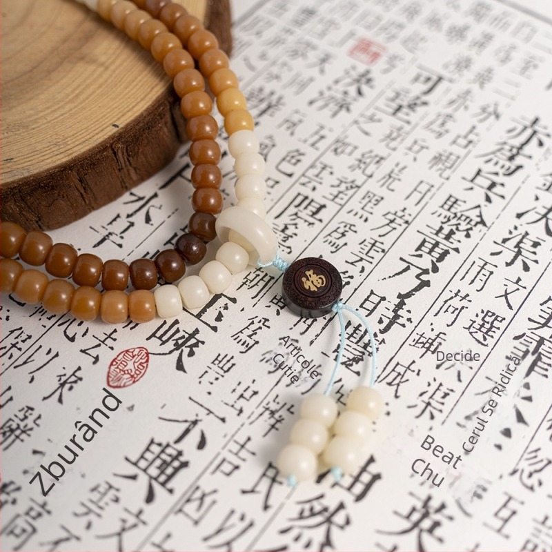 Mărgele Bodhi din semințe Bodhi, 108 mărgele, șir de mână, material natural, mărgele cilindrice din rădăcină Bodhi pentru gât