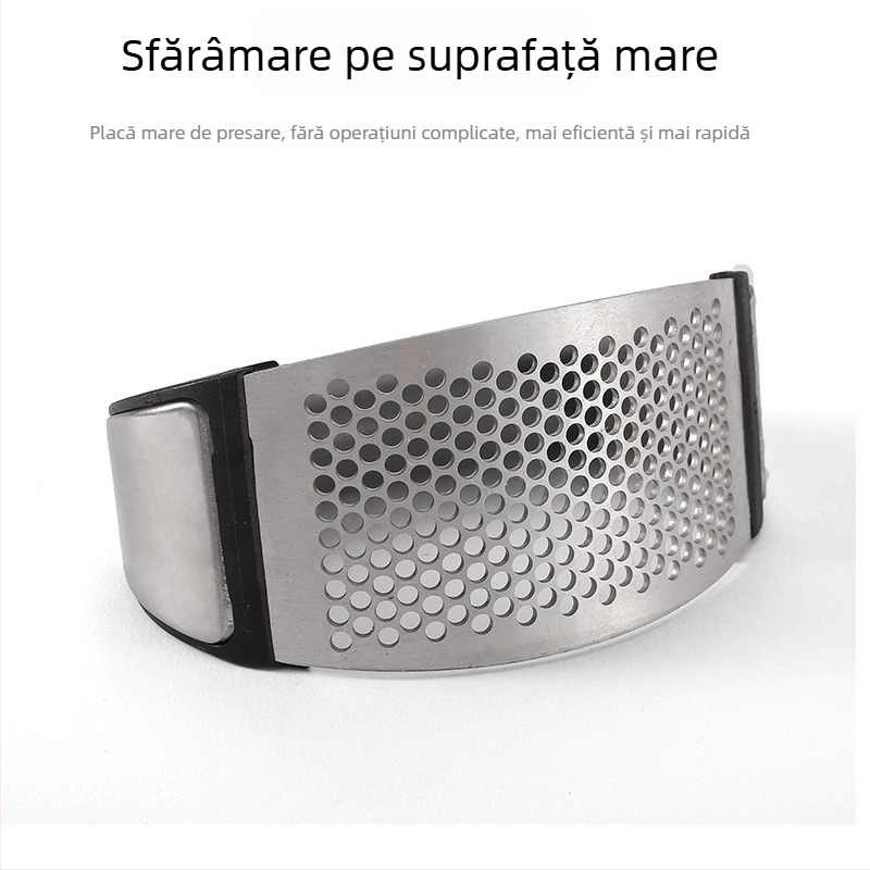 Presă de usturoi din oțel inoxidabil — instrument de bucătărie manual, zdrobitor circular pentru usturoi și curățător de usturoi