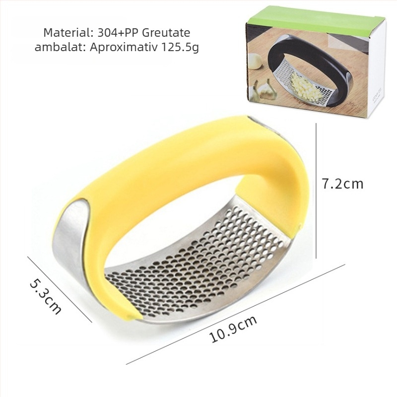 Presă de usturoi din oțel inoxidabil — instrument de bucătărie manual, zdrobitor circular pentru usturoi și curățător de usturoi