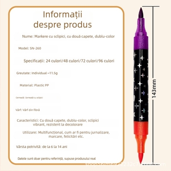 Marker Snier cu luciu glitter, efect perlat, dublu vârf, două culori, marker acuarelă și evidențiator