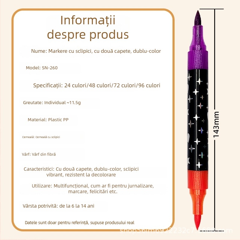 Marker Snier cu luciu glitter, efect perlat, dublu vârf, două culori, marker acuarelă și evidențiator