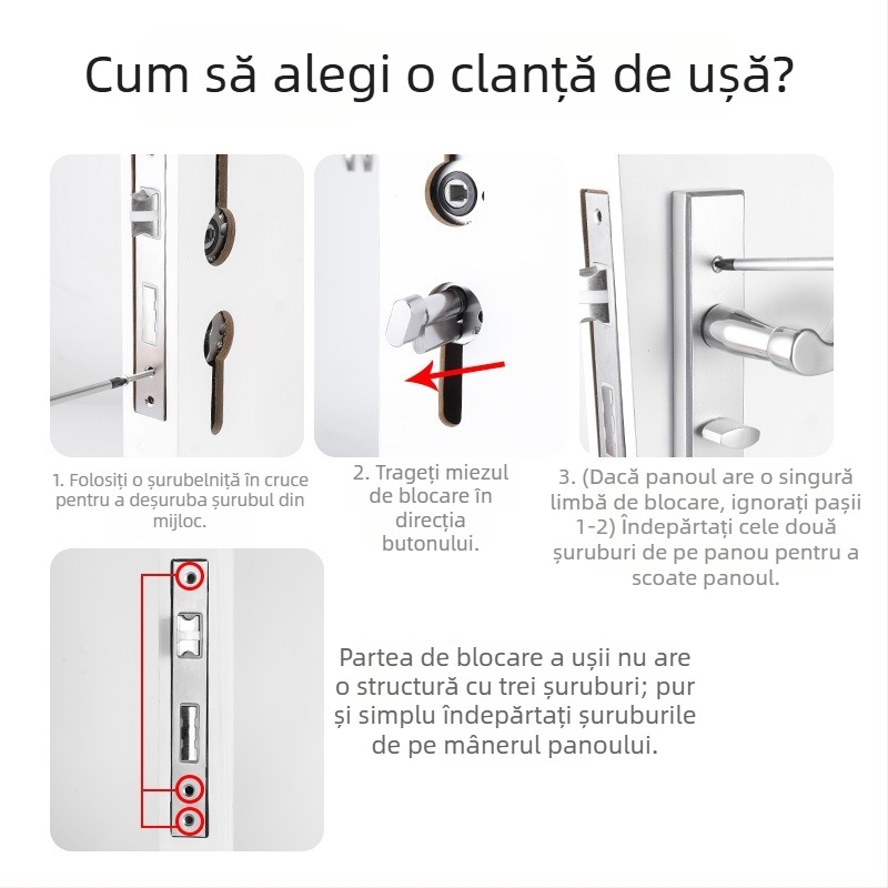 Mâner de ușă din oțel inoxidabil pentru uși interioare – universal pentru baie și dormitor