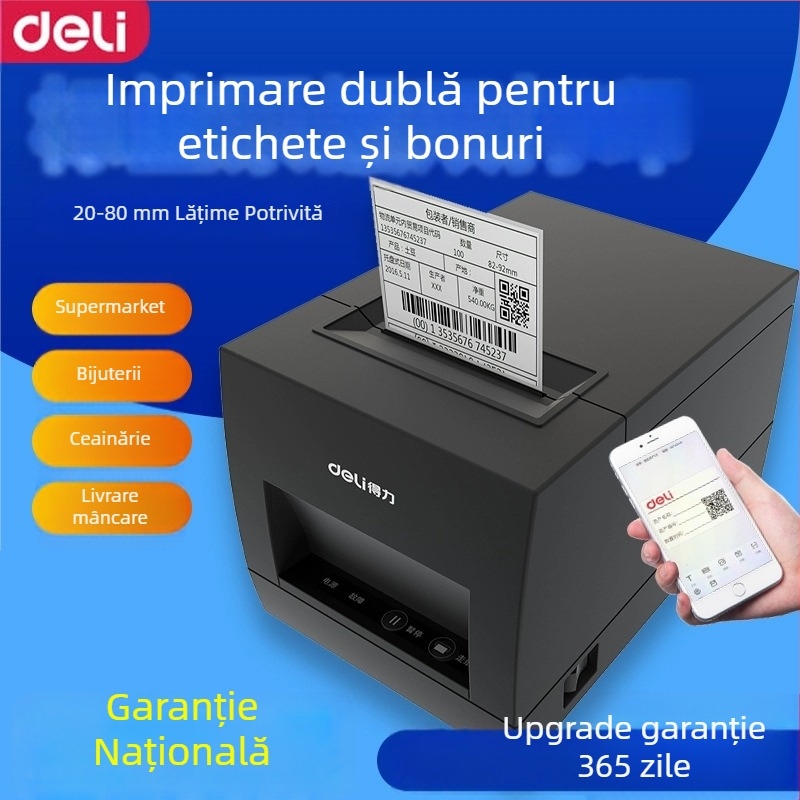 Deli DL-886BS imprimantă de coduri de bare pentru etichete termice cu coduri QR