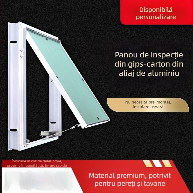 Portă de inspecție din aliaj de aluminiu pentru gips-carton, cu mecanism apăsare-tras, acces rezistent la umezeală la țevi pentru tavan și perete