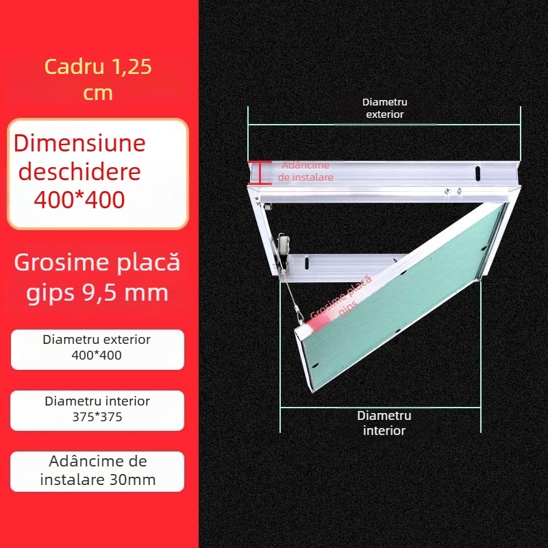 Portă de inspecție din aliaj de aluminiu pentru gips-carton, cu mecanism apăsare-tras, acces rezistent la umezeală la țevi pentru tavan și perete