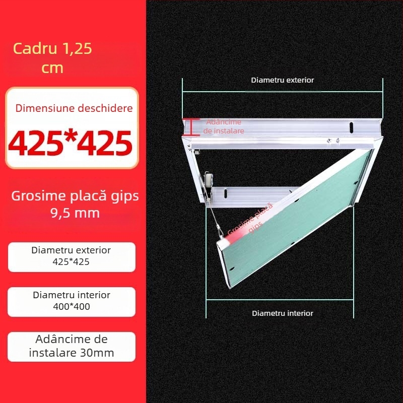 Portă de inspecție din aliaj de aluminiu pentru gips-carton, cu mecanism apăsare-tras, acces rezistent la umezeală la țevi pentru tavan și perete