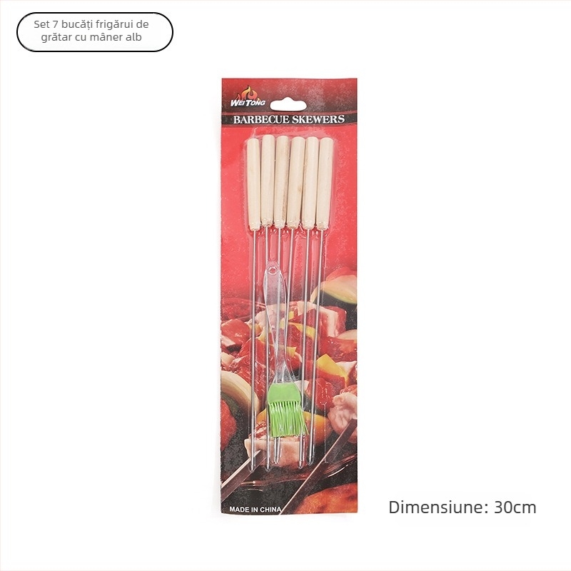 Set de frigărui din oțel inoxidabil cu mâner din lemn – frigărui plate și rotunde pentru miel
