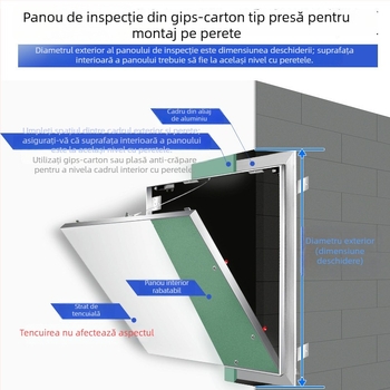 Orificiu decorativ de inspecție montat pe plafon și perete, din plăci de gips-carton
