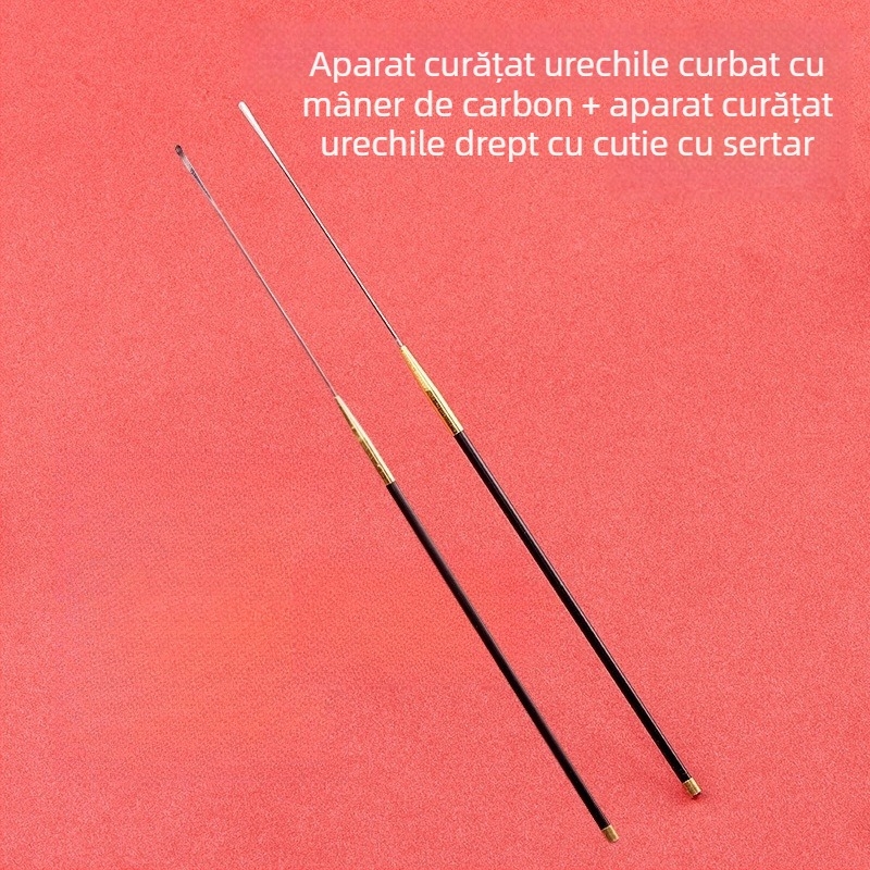Set de unelte pentru curățarea urechii cu tijă de carbon, vârfuri de linguri pentru urechi și vârfuri cu formă de ciupercă, bețișoare de bumbac