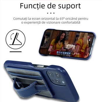 AIMONCASE Suport de birou pentru telefon cu buzunar pentru carduri și curea pentru încheietură din PU piele