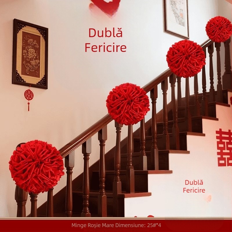 Set de decor pentru scară la nuntă cu hortensie roșie – vilă rurală