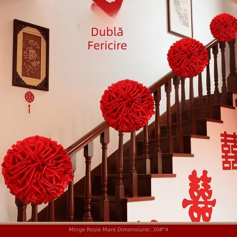 Set de decor pentru scară la nuntă cu hortensie roșie – vilă rurală