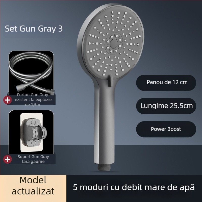 Set de duș cu presiune sporită, cinci moduri, ABS, cap de duș rotund, lux pentru baie