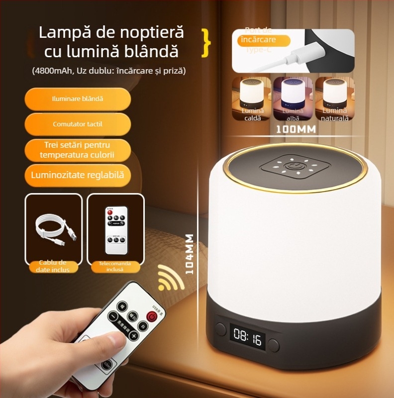 Lumină de noapte reîncărcabilă, controlată de la distanță, pentru dormitor – protecție oculară, lampă de noptieră cu atingere pentru somn și alăptare