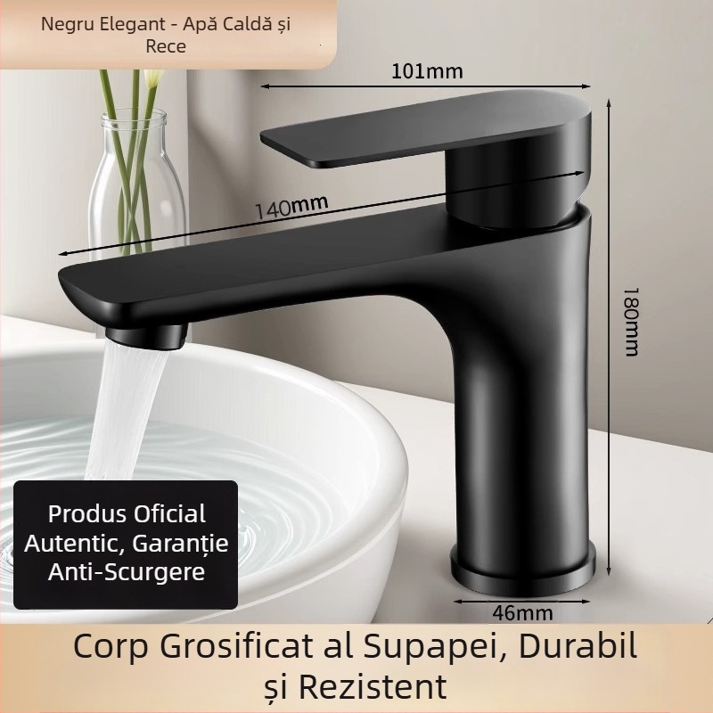 Robinet de bazin cu un singur orificiu, gri gunmetal, pentru apă caldă și rece – baie, oțel inoxidabil