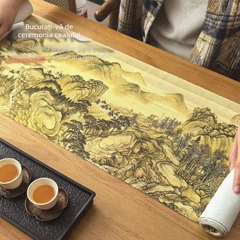Stil chinezesc nou: runner de masă din bumbac-len, inspirație Zen, impermeabil, pentru mese de ceai și cafea