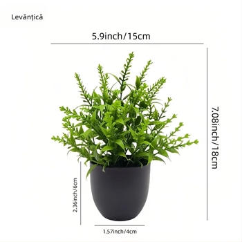 Bonsai artificial cu plante verzi, flori variate din plastic, plante în ghivece mici pentru decor în casă și la birou