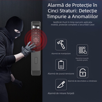  Lacăt inteligent cu recunoaștere facială 3D, control prin aplicație, acces cu amprentă sau parolă, protecție împotriva furtului