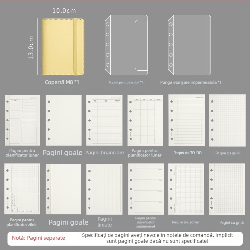 M8Pu agendă-binder pentru elevi și copii, jurnal de călătorie în nuanțe macaron, 42 de pagini, hârtie Dowling, dimensiune 10x13 cm, 5 găuri