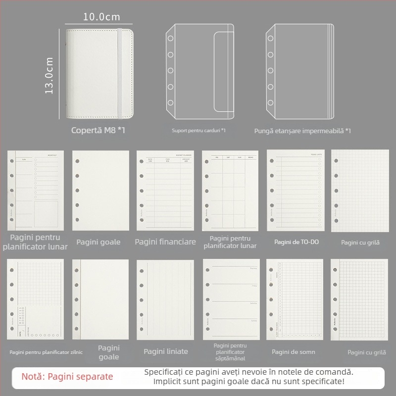 M8Pu agendă-binder pentru elevi și copii, jurnal de călătorie în nuanțe macaron, 42 de pagini, hârtie Dowling, dimensiune 10x13 cm, 5 găuri