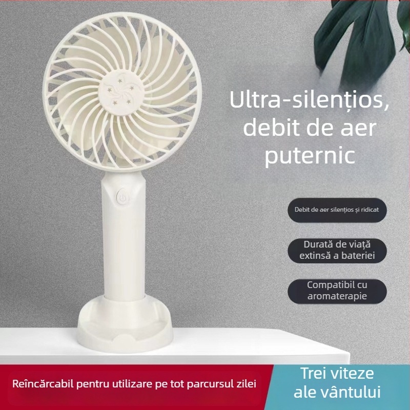 Ventilator USB mini portabil, pentru birou și mână, pentru dormitor și activități în aer liber, 3 trepte de viteză, baterie detașabilă, încărcare USB