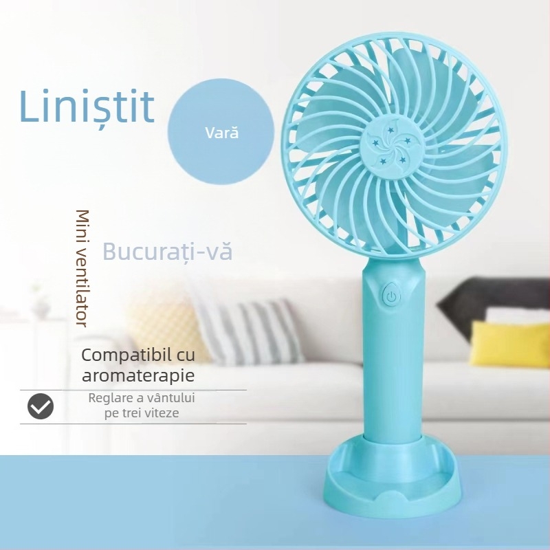 Ventilator USB mini portabil, pentru birou și mână, pentru dormitor și activități în aer liber, 3 trepte de viteză, baterie detașabilă, încărcare USB