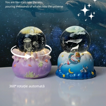 Glob de cristal rotativ, cu cer înstelat și lampă de noapte LED – decor de birou, iluminare ambientală, cadou creativ de ziua de naștere