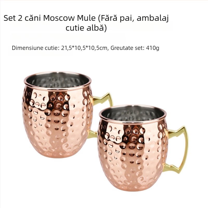 Pahar Moscow Mule placat cu cupru, din oțel inoxidabil, pahar cocktail 400–500 ml