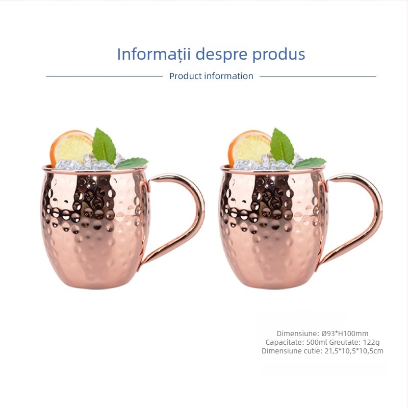 Pahar Moscow Mule placat cu cupru, din oțel inoxidabil, pahar cocktail 400–500 ml