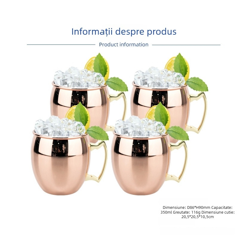 Pahar Moscow Mule placat cu cupru, din oțel inoxidabil, pahar cocktail 400–500 ml