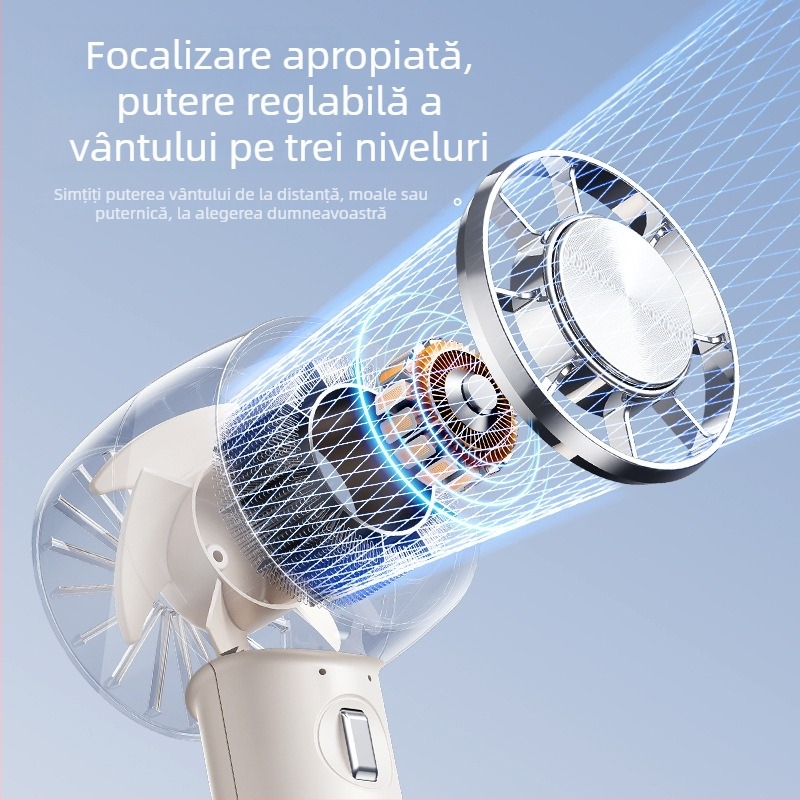 Xin Yi Duo Ventilator manual cu răcire prin semiconductori, USB reîncărcabil, portabil pentru exterior, 5 palete, 4 trepte de viteză, baterie încorporată 1200–2000 mAh