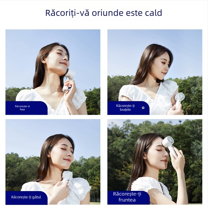 Xin Yi Duo Ventilator manual cu răcire prin semiconductori, USB reîncărcabil, portabil pentru exterior, 5 palete, 4 trepte de viteză, baterie încorporată 1200–2000 mAh