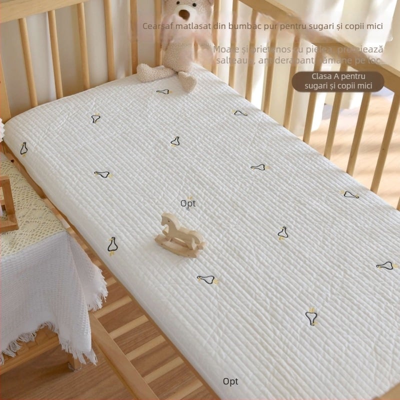 Set de lenjerie pentru copii din bumbac 100%: cearșaf cu elastic și protecție pentru saltea, design patchwork, pentru toate anotimpurile