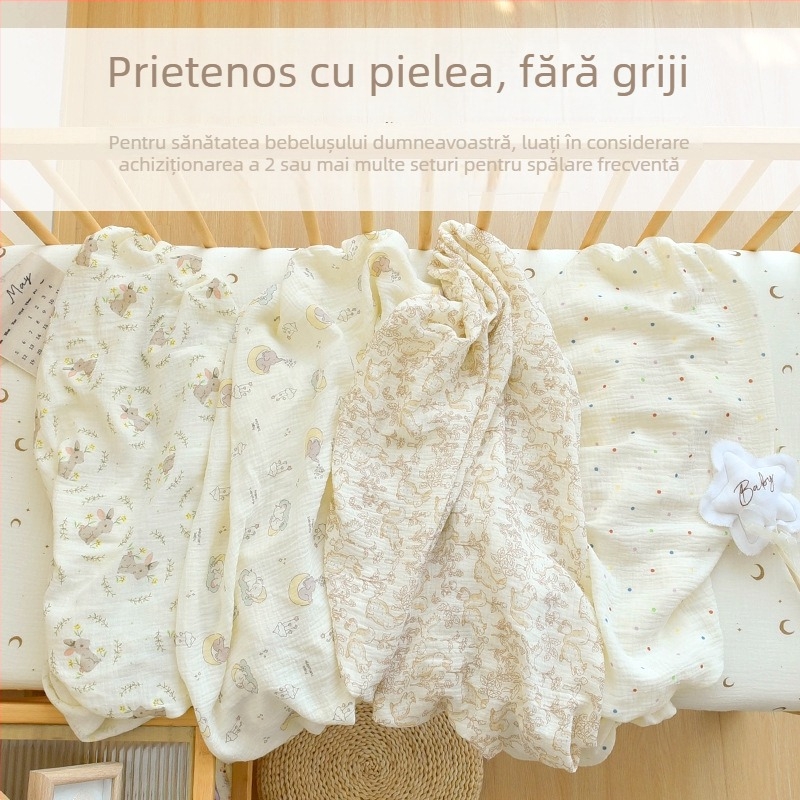 Set de pat pentru nou-născuți din bumbac 100% muselină – husă de saltea și cearșafuri pentru toate anotimpurile, design patchwork