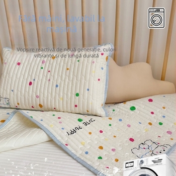 Cuvertură de pat din bumbac pentru bebeluți, quilted, cu motiv desen animat, într-o singură bucată, anti-alunecare
