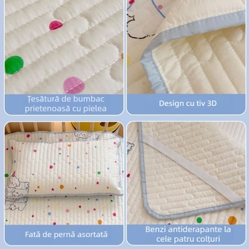 Cuvertură de pat din bumbac pentru bebeluți, quilted, cu motiv desen animat, într-o singură bucată, anti-alunecare