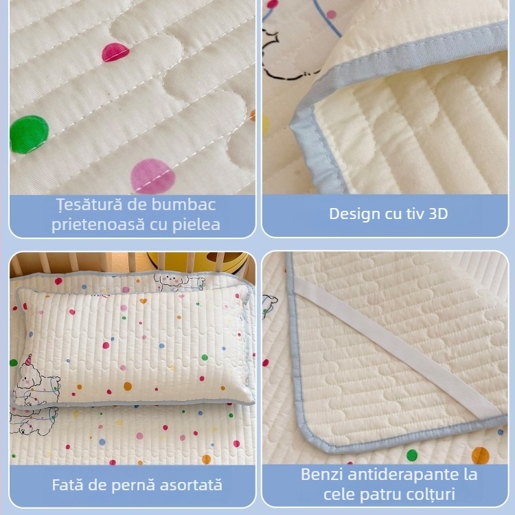 Cuvertură de pat din bumbac pentru bebeluți, quilted, cu motiv desen animat, într-o singură bucată, anti-alunecare