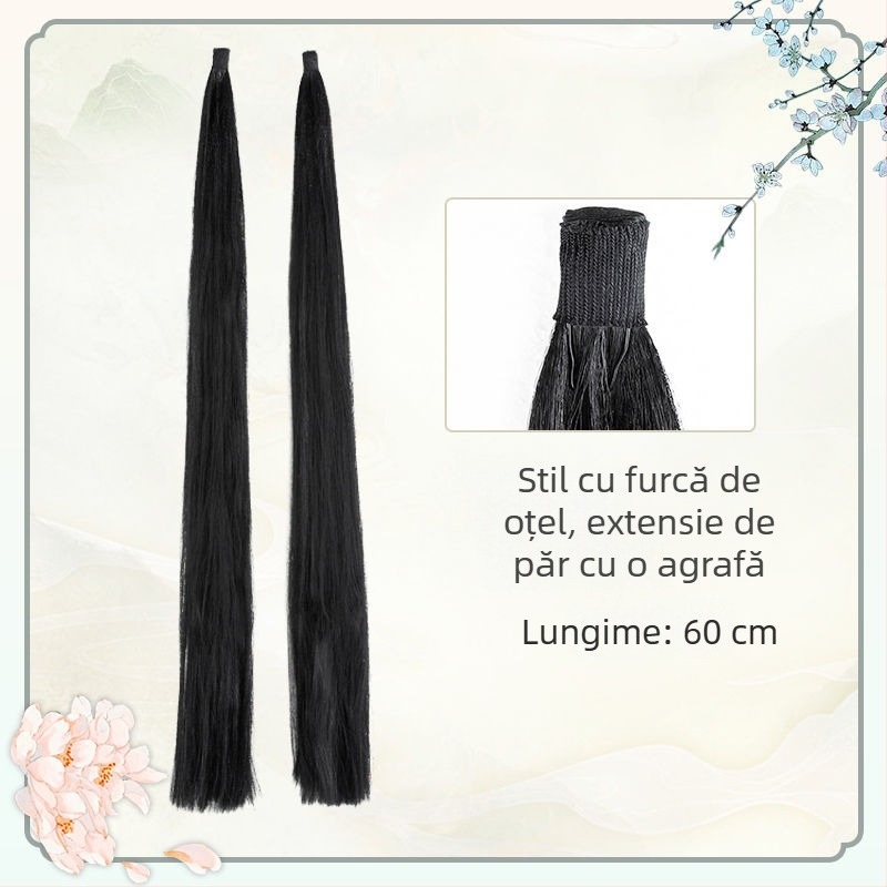 Perucă inspirată de ținuta tradițională chineză, cu bucle, extensie de păr într-un singur segment, antiîncurcări, stil antic