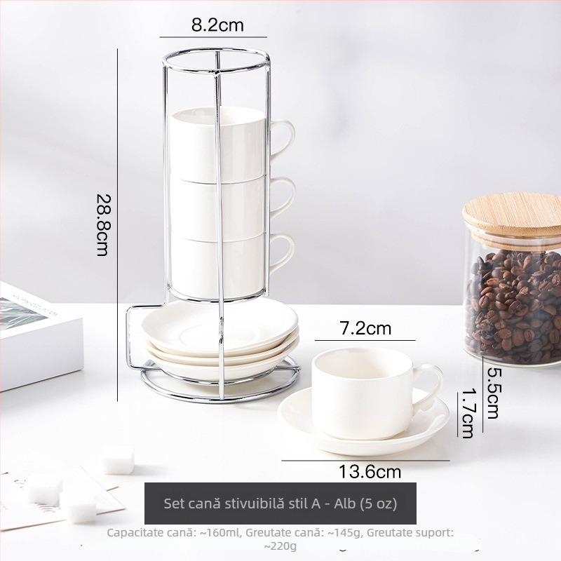 Set ceramic pentru cafea cu farfurioare, în stil european, 4 piese, cu suport pentru așezare, imprimat cu logo