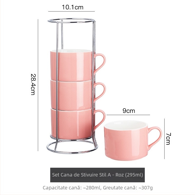 Set ceramic pentru cafea cu farfurioare, în stil european, 4 piese, cu suport pentru așezare, imprimat cu logo